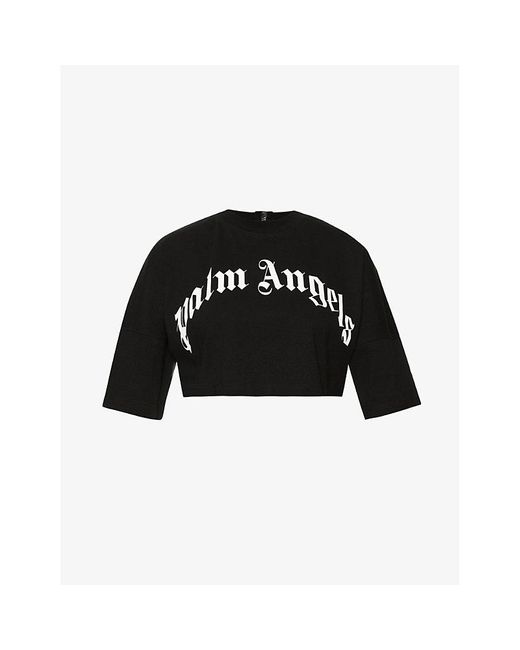 Palm Angels Black Curved Logo-print Cropped Cotton-jersey T-shirt
