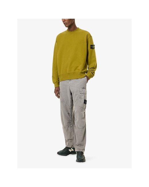 Stone Island Green Brushed Compass-Badge Cotton-Fleece Sweatshirt for men