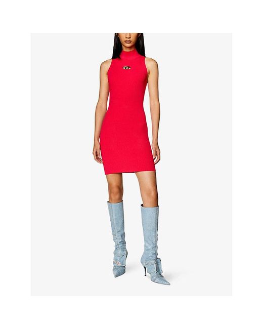 DIESEL Red M-onervax Brand-plaque Slim-fit Knitted Mini Dress