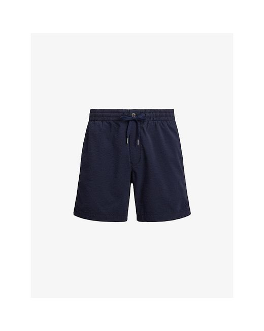 Polo Ralph Lauren Blue Logo-Embroidered Seersucker Cotton-Blend Shorts for men