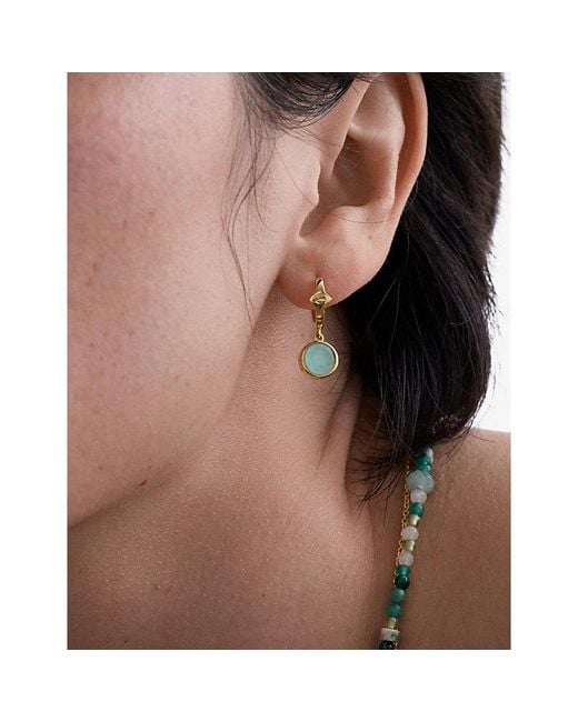 Astley Clarke Metallic Luna 18Ct- Plated Sterling- And Aqua Quartzite Huggie Earrings