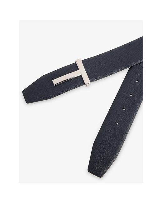 Tom Ford Blue T-Icon Reversible Grained-Leather Belt for men