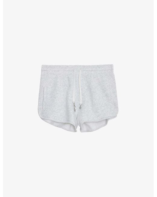 Zadig & Voltaire White Smile Skull-embellished High-rise Cotton Shorts