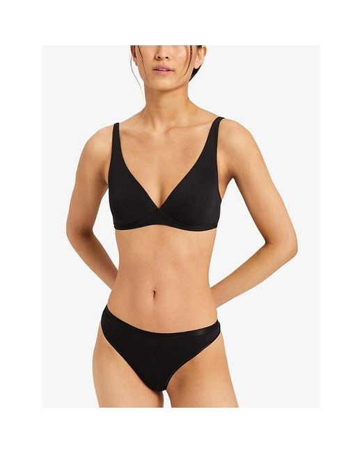Hanro Black Sensation Soft Cup Stretch-Cotton Bra