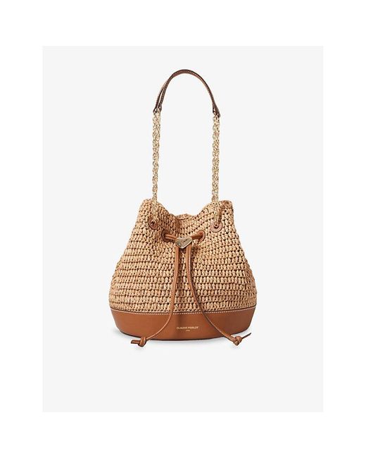 Claudie Pierlot Brown Branded Chain-Strap Woven Bucket Bag