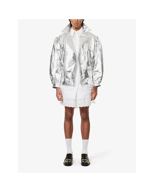 Simone Rocha Gray Biker Relaxed-fit -toned Leather Jacket for men