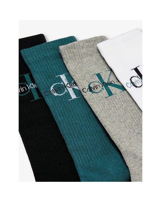 Calvin Klein Multicolor Branded Crew-length Pack Of Four Cotton-blend Socks for men