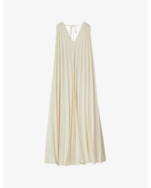 Reiss White Loreli Pleated Cape-sleeve Woven Maxi Dress
