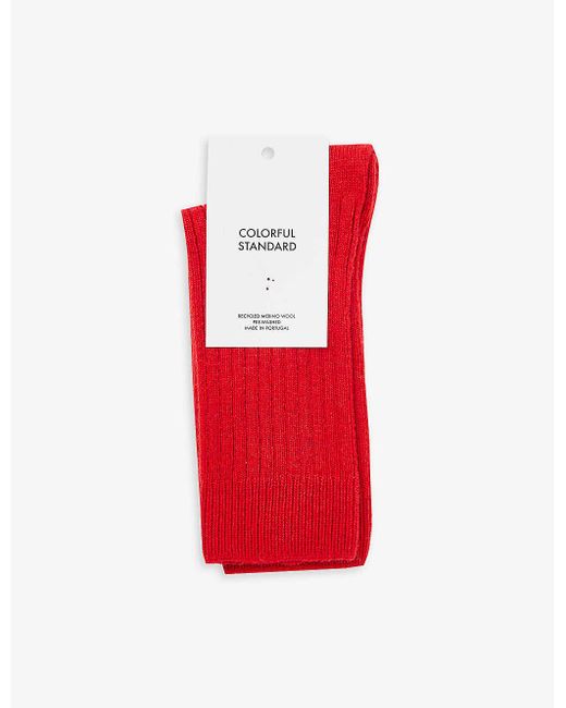 COLORFUL STANDARD Red Ribbed-trim Recycled-wool-blend Socks