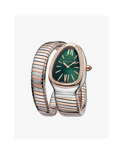 BVLGARI Green Sp35c4spgd1t Serpenti Tubogas 18ct Rose-gold, Stainless-steel And 0.29ct Diamond Quartz Watch
