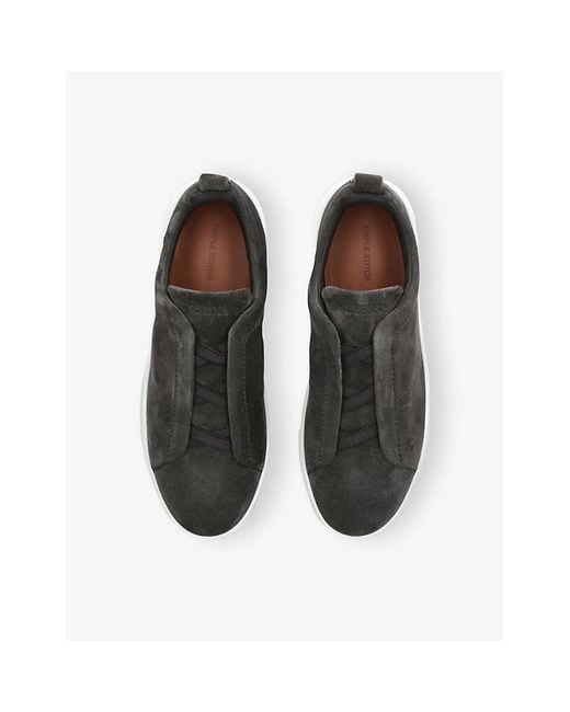 Zegna Black X3 Triple Stitch Secondskin Shearling Leather Low-Top Trainers for men