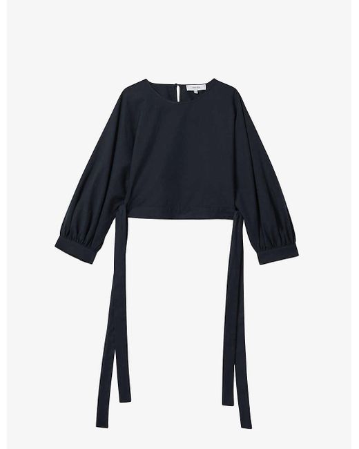 Reiss Blue Vy Immy Blouson-sleeve Stretch-woven Blouse
