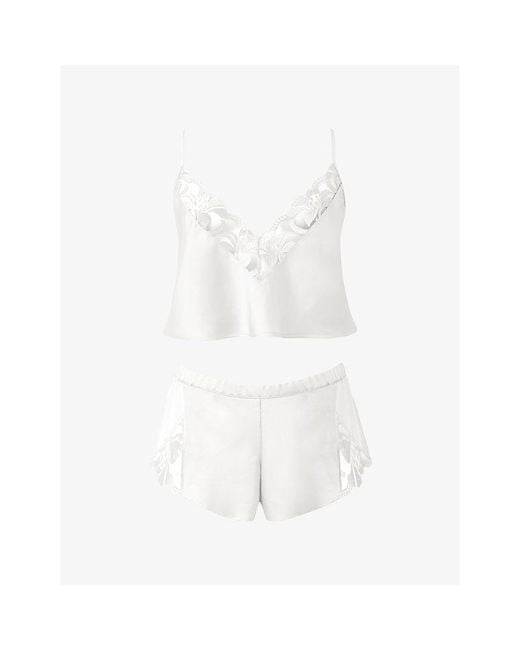 Bluebella White Leonora Luxury Lace-Trim Satin Pyjamas