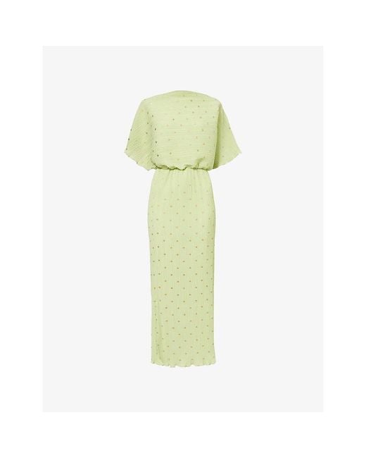 Never Fully Dressed Green Tilly Dot Pleated Midi Dress