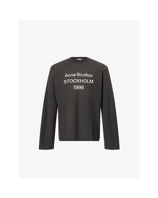 Acne Black Edden 1996 Long-Sleeves Cotton-Blend T-Shirt for men