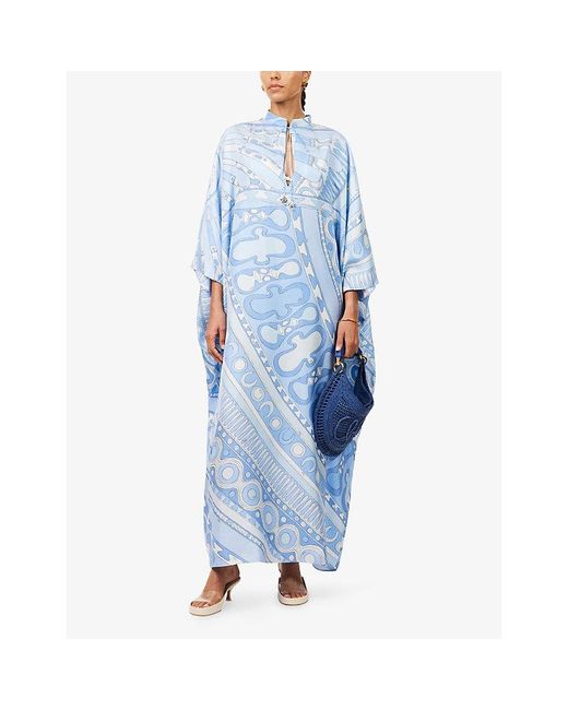 Emilio Pucci Blue Soleil Printed Silk Kaftan