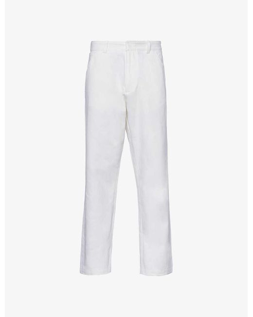 Prada White Brand-plaque Raw-treatment Loose-fit Jeans for men