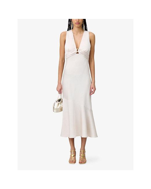 Claudie Pierlot White Flowy V-Neck Satin Maxi Dress
