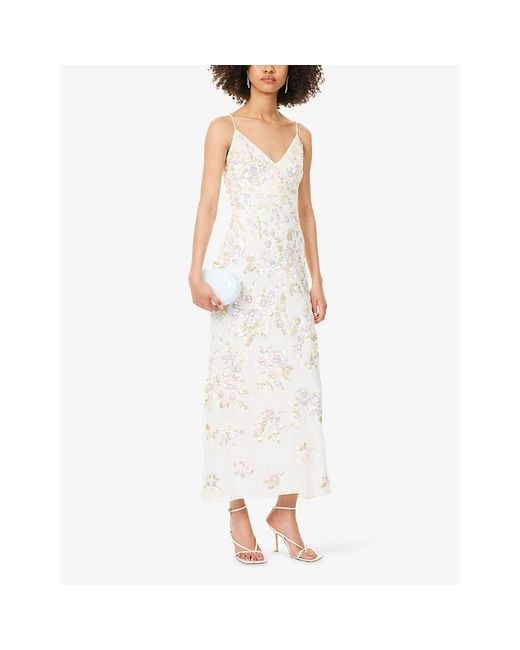 Needle & Thread White Paradise Camisole Sequin-Embellished Georgette Maxi Dress