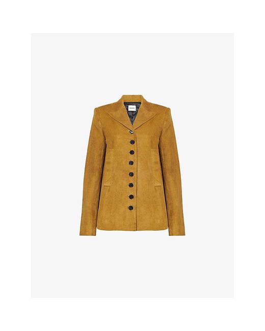 Khaite Yellow Saraphina Peak-Lapels Suede Jacket