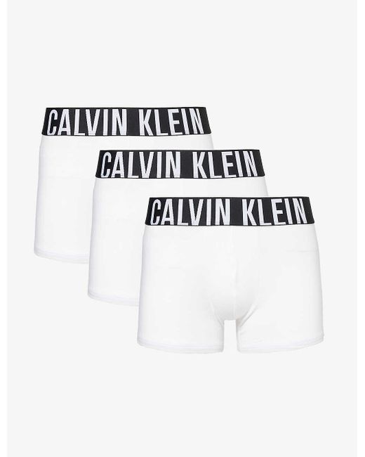Calvin Klein White Logo-waistband Pack Of Three Recycled Cotton-blend Trunk for men