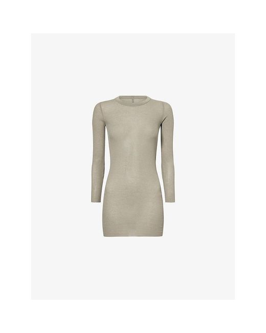 Rick Owens Natural Long-Sleeve Ribbed Silk-Blend T-Shirt