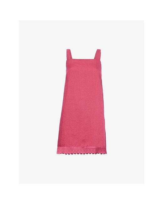 Posse Pink Grace Broderie-Trim Ramie Mini Dress