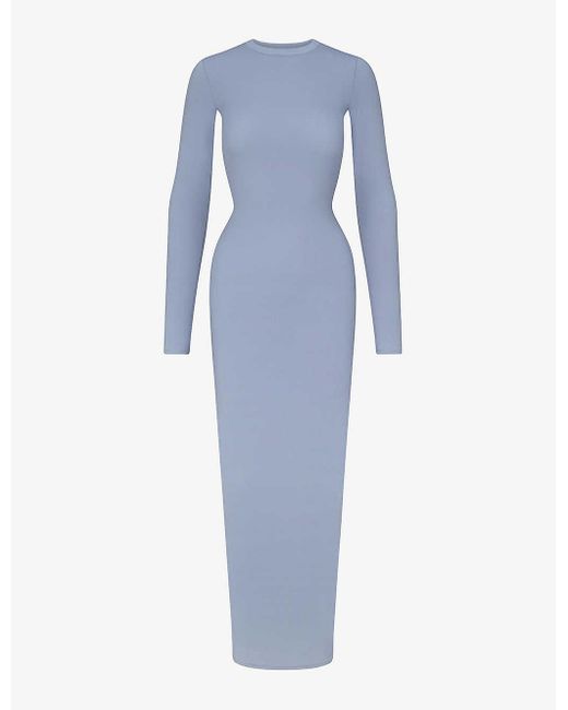 Skims Blue Fits Everybody Fitted Stretch-woven Maxi Dress Xx