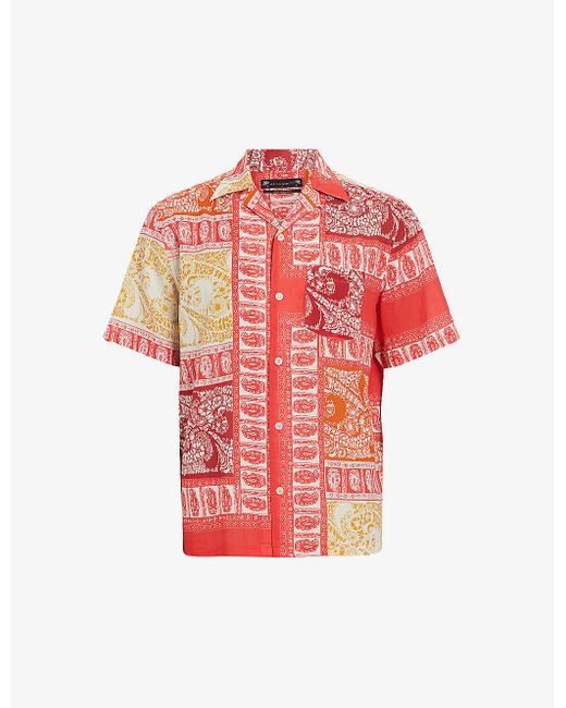AllSaints Red Marquee Graphic-print Cotton Shirt for men