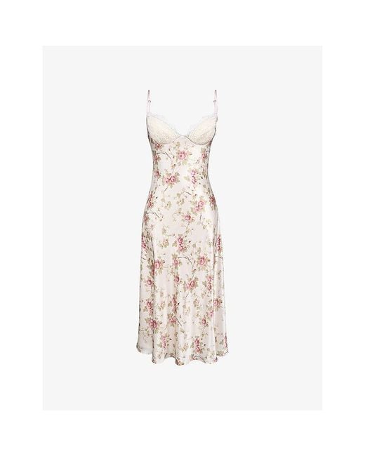 House Of Cb Metallic Felicity Floral-Print Satin Midi Dress Xs (A-C Cup)