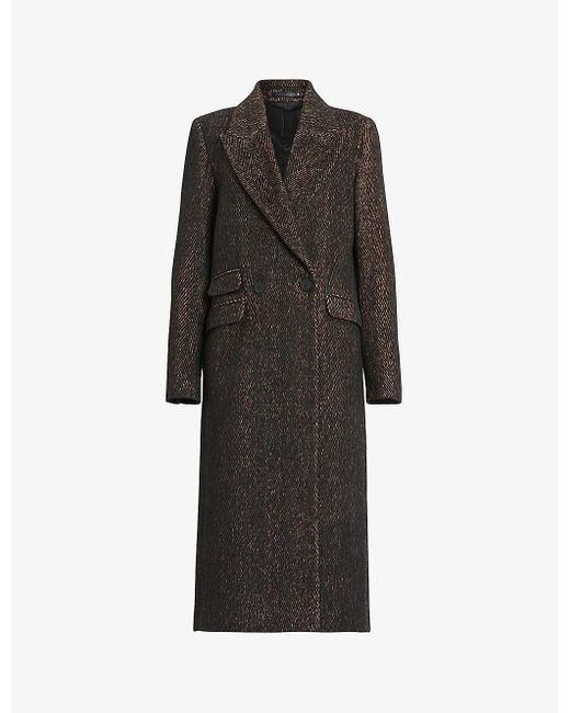 AllSaints Black Elyria Slim-fit Textured Woven Coat