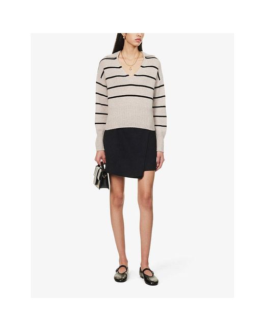 Reformation White Beckie Striped-pattern Recycled-cashmere Blend Jumper