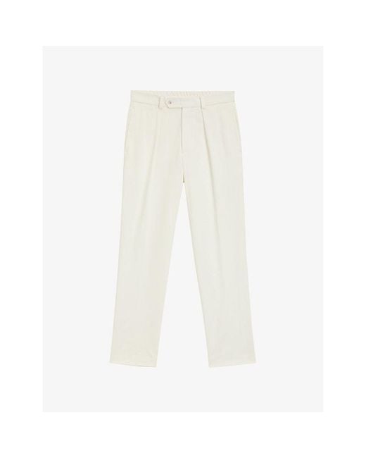 Boss White Beckham X Tailored Straight-Leg Stretch-Cotton Trousers for men