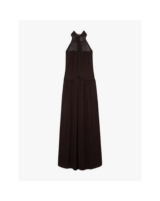 Reiss Black Atelier Luna Halterneck Chiffon Maxi Dress