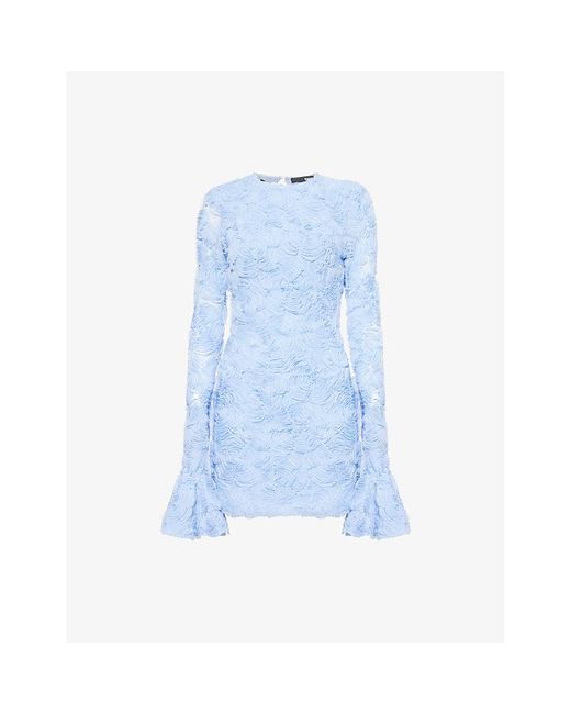 ROTATE BIRGER CHRISTENSEN Blue Flower-Embroidered Mesh Mini Dress