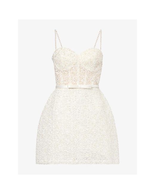 Nadine Merabi White Alice Pearl-Embellished Mini Dress