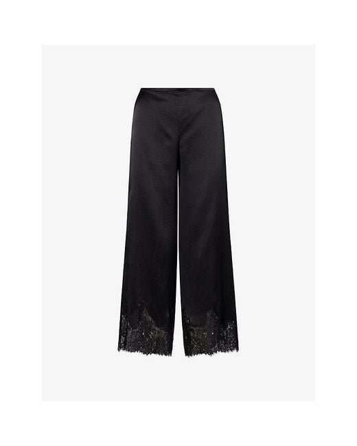 Reformation Black Carolina Cropped Silk Trousers