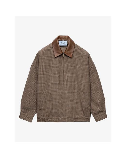 Prada Brown Houndstooth Relaxed-Fit Wool Jacket