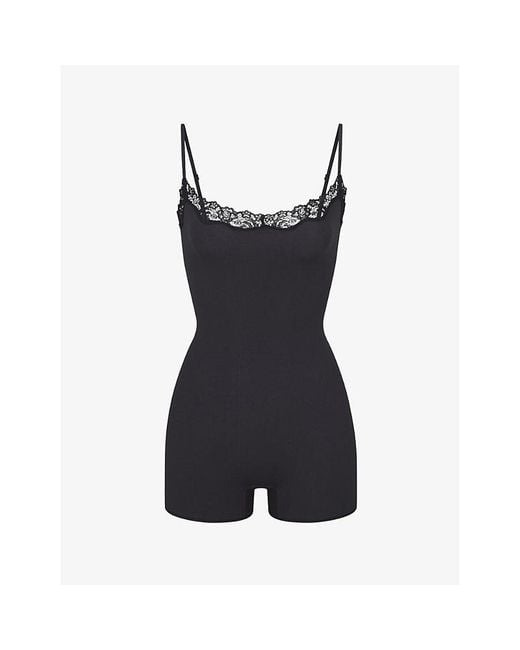 Skims Black Fits Everybody Lace-trimmed Stretch-woven Jumpsuit X