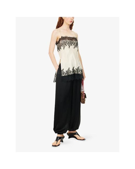 Reformation Black Aven Balloon-Leg Satin Trousers