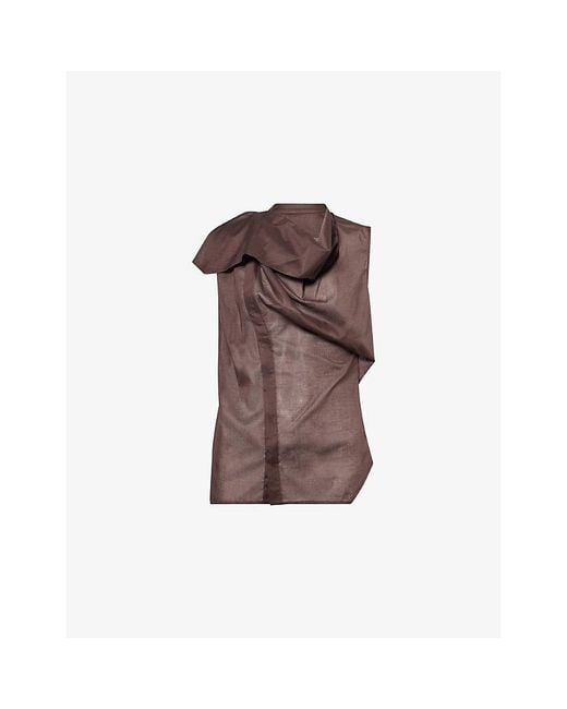 Rick Owens Brown Island Draped Sleeveless Cotton Shirt