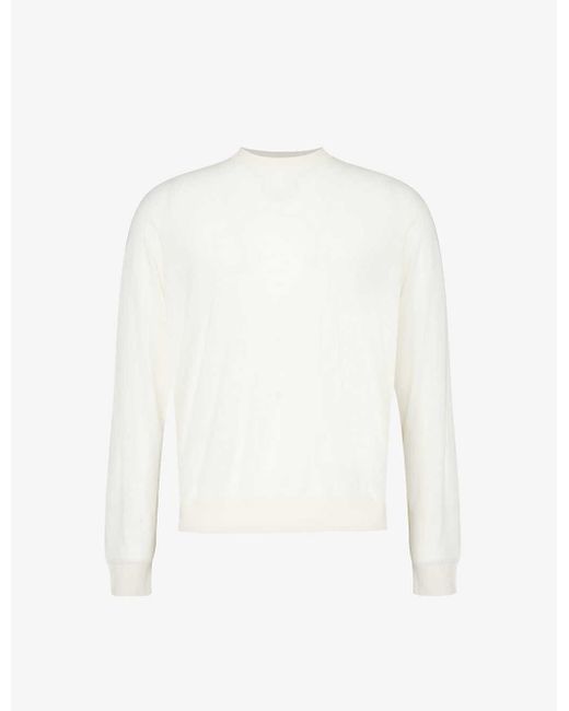 Emporio Armani White Travel Brush-texture Regular-fit Wool Knitted Jumper Xx for men