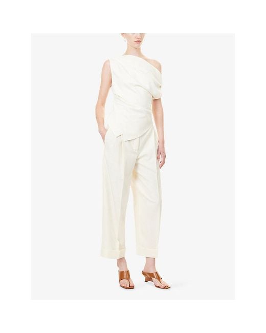 RÓHE Frames White Off-Shoulder Draped Woven Top