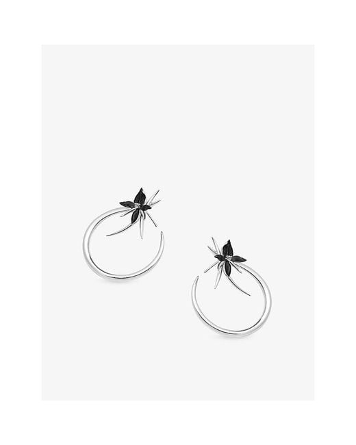 Shaun Leane White Orchid Flower Sterling- And Diamond Hoop Earrings