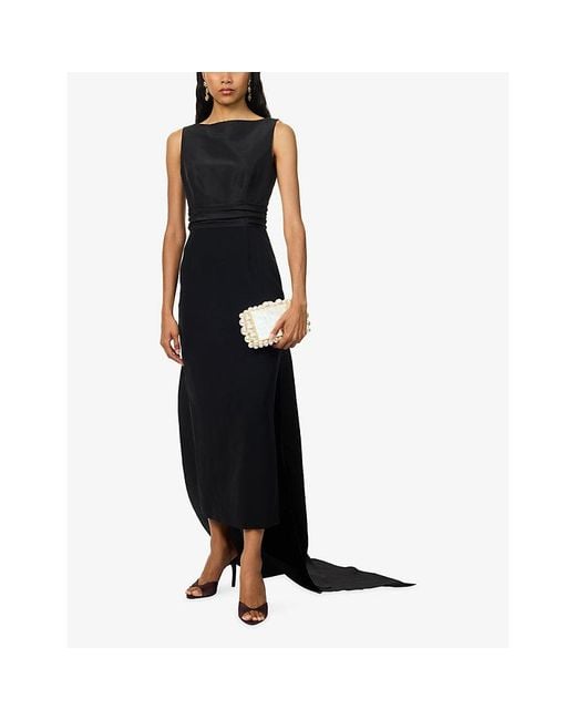 Carolina Herrera Blue Column Bow-Embellished Crepe Maxi Dress