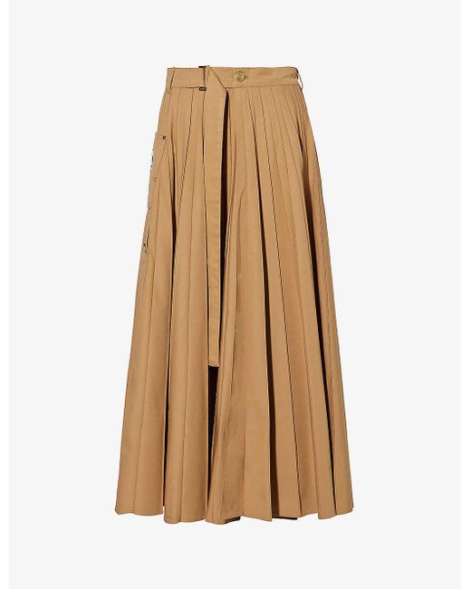 Sacai Natural X Carhartt Wip Pleated Brand-patch Cotton Midi Skirt X