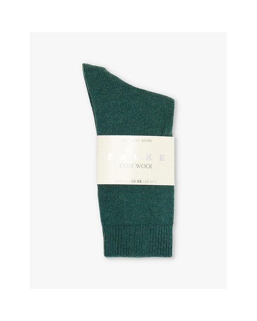 Falke Green Cosy Wool Brand-Print Knit Socks