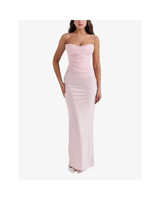 House Of Cb Pink B Ballerina Giuliana Lace-Up Satin Maxi Skirt