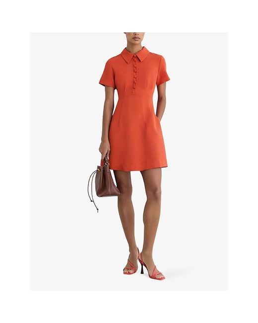 Reiss Red Marlie Button-Front Woven Mini Dress