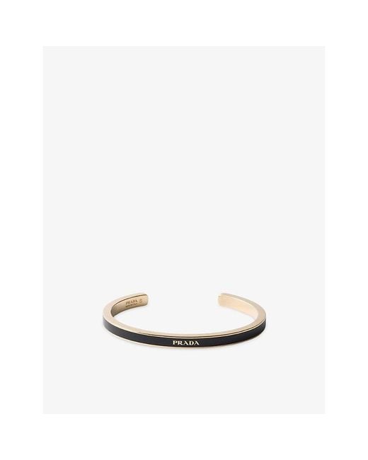 Prada White Enamelled-Logo Metal Cuff Bracelet